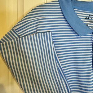 Nike Dri Fit Standard Fit Polo Shirt Mens XXL Blue White Stripe Golf Shirt